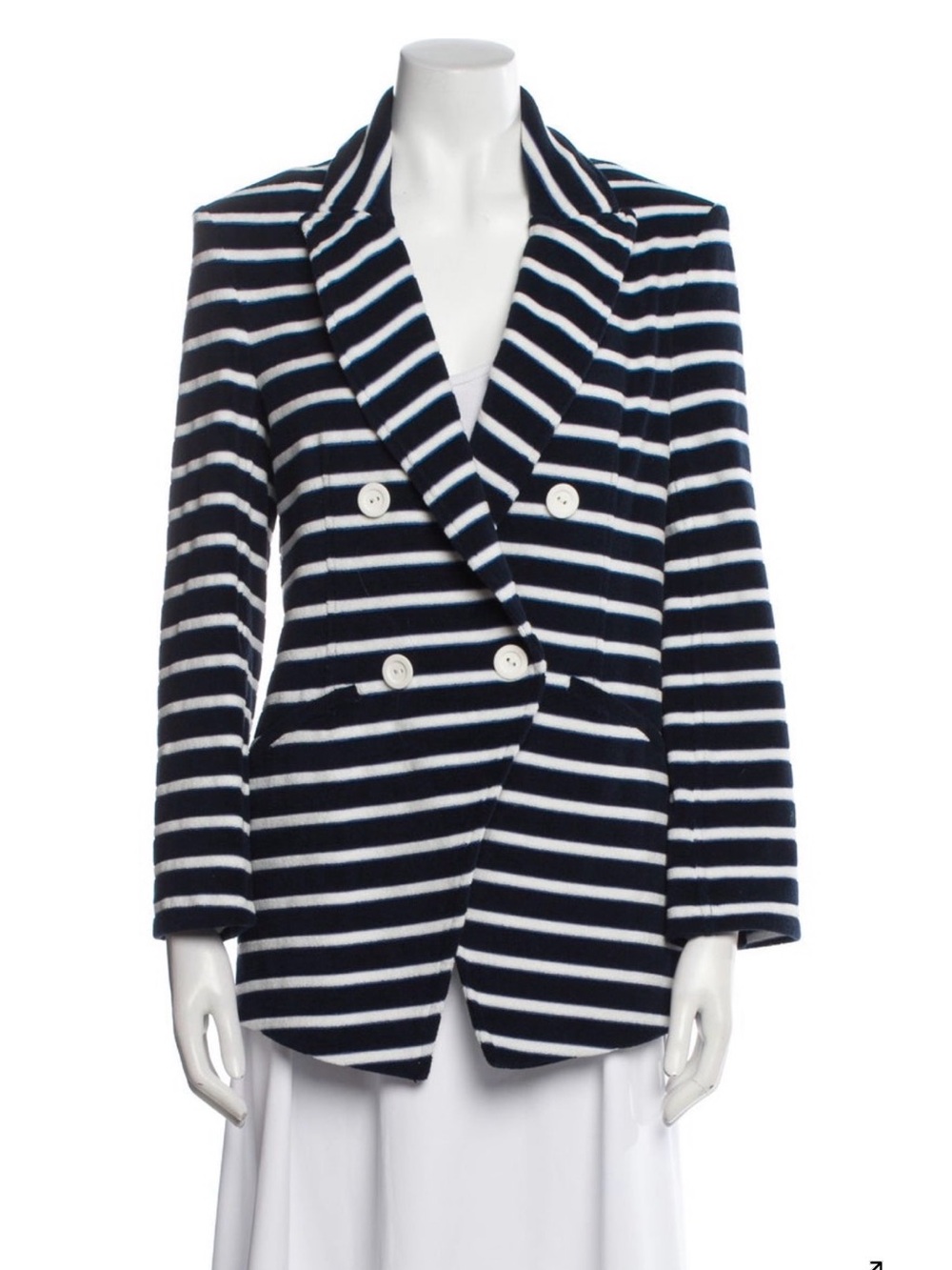 Veronica Beard Navy and White Striped Double-Breasted Blazer